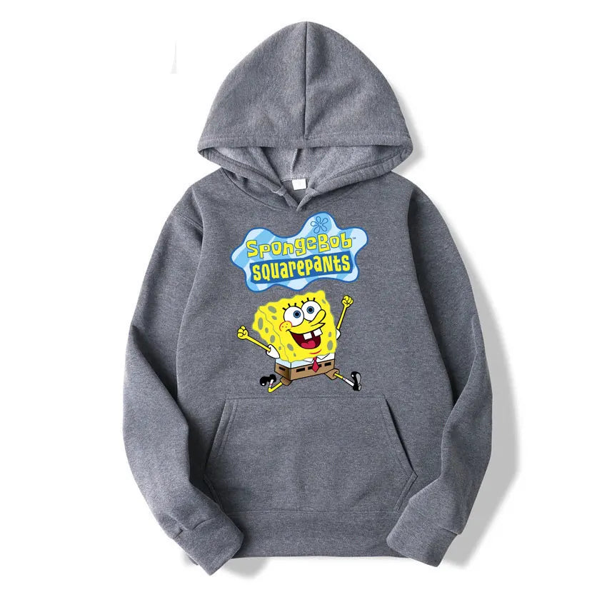 Sweat à capuche Anime Cartoon Bob l'éponge pour hommes et femmes, pull jaune décontracté, vêtements PVD pour couple, printemps, automne, nouveau, 2024