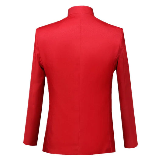 Blazer à col montant de style chinois pour hommes, couleur pure, affaires, formel, banquet de mariage, trempé, rouge, blanc, mâle, nouveau, fjj, 2 pièces