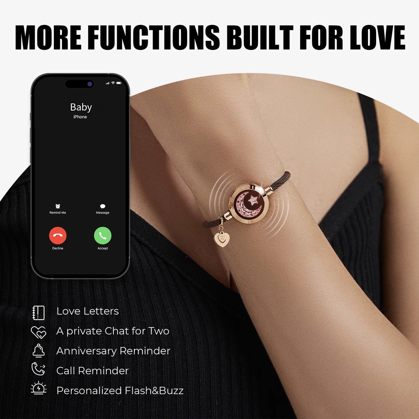 Totwoo cadeau de Couple romantique Bracelets Bluetooth intelligents avec rappel de vibrations pour iOS Android longue Distance