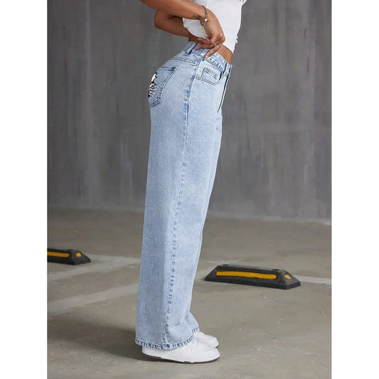 Jean droit ample taille haute, jambes larges, vêtements pour femmes, pantalon en Denim drapé, pantalon Long à la mode, Style rétro