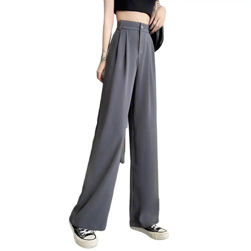 Pantalon de costume pour femmes, Style coréen, taille haute, jambes larges, poches inclinées, pantalon de bureau ample, pantalon de costume d'affaires décontracté
