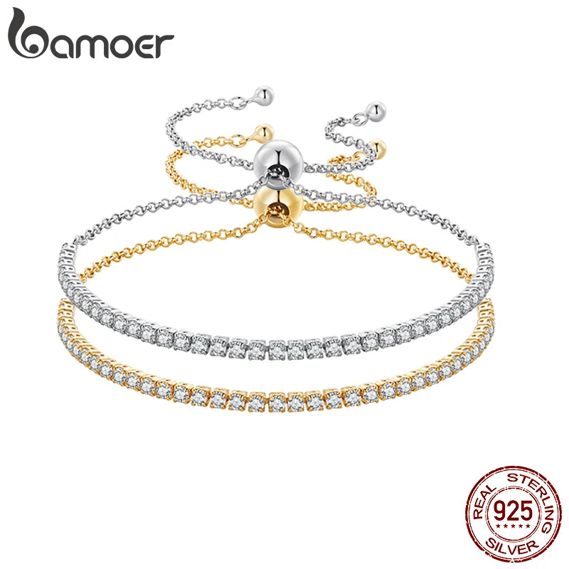 BAMOER – Bracelet de Tennis classique plaqué or 14 carats pour femmes, Bracelet coulissant réglable en argent Sterling 925, bijoux cadeau de mariage
