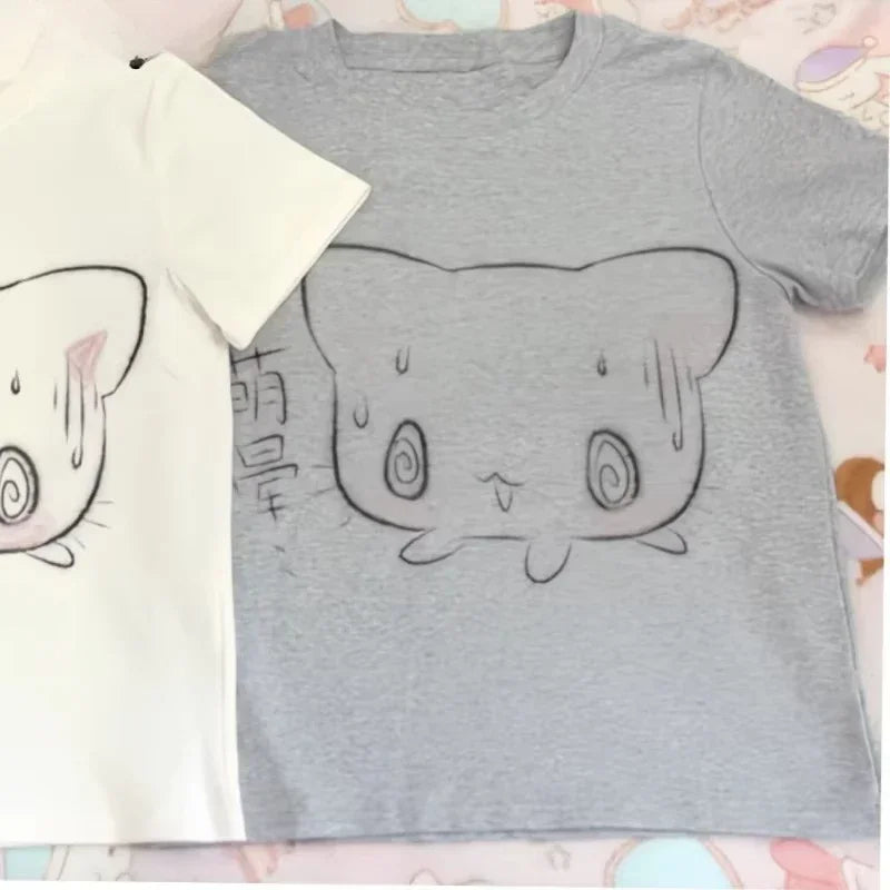 T-shirt japonais à manches courtes et col rond pour femme, vêtement d'été décontracté et mignon, à la mode, imprimé Anime Y2k