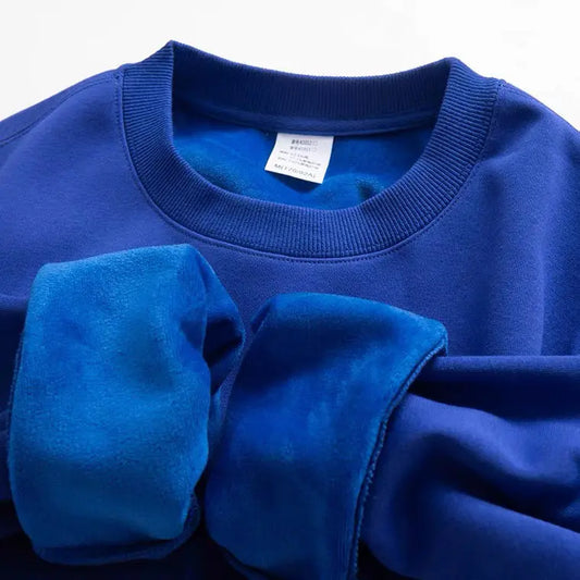 Sweat-shirt épais en peluche de coton pur, pull à col rond solide, mince et lourd, automne et hiver, chaud, 600g