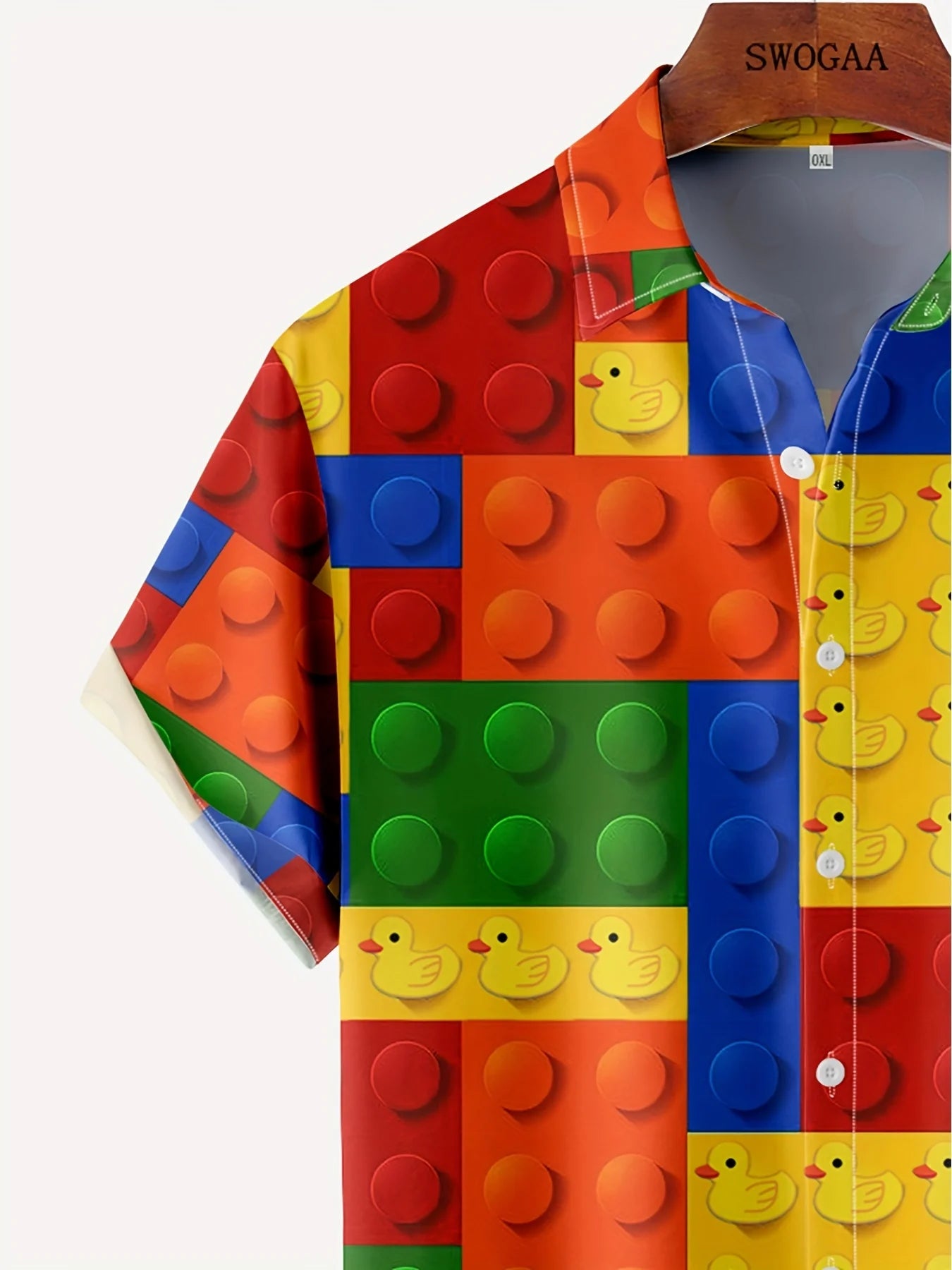 Chemise à revers à manches courtes pour hommes, blocs de construction 3D, impression graphique, chemise chic décontractée, grande chemise unisexe, vêtements streetwear