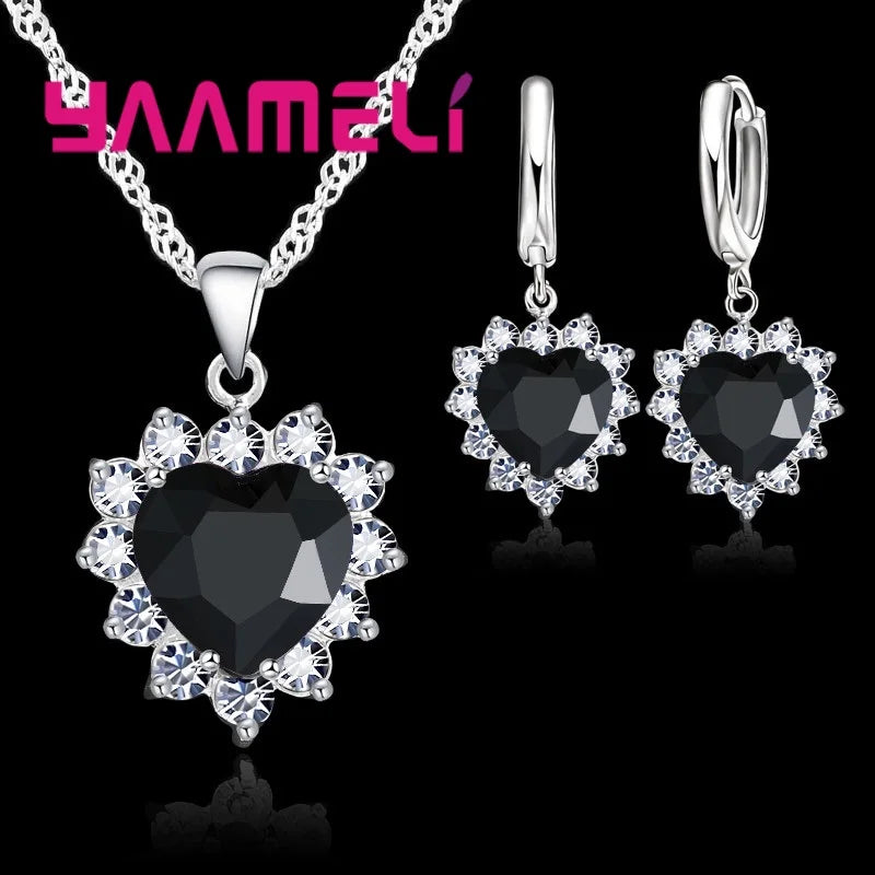 Ensemble de bijoux en argent regardé Chim925 pour femme, breloque en pierre CZ, collier et boucles d'oreilles, cadeau de travailleur d'amour