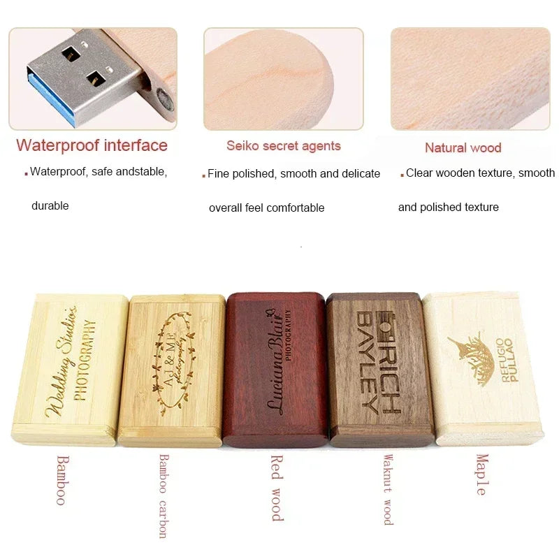 JASTER USB 3.0 haute vitesse boîte en bois Logo personnel clé USB 8GB 16GB 32GB 64GB