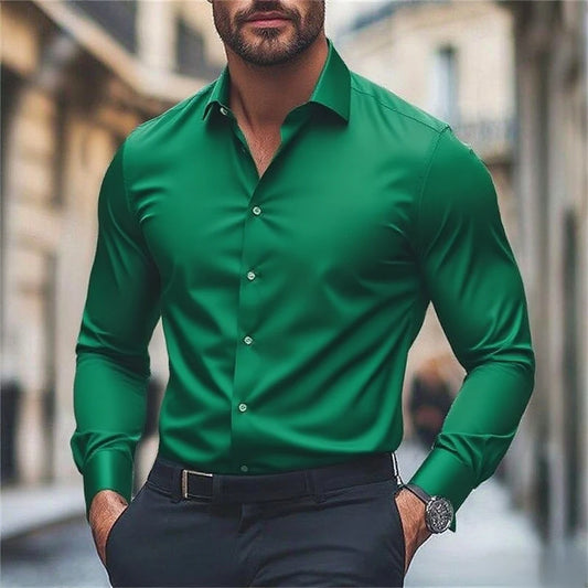 Chemise homme décontracté confort couleur unie vacances de mariage chemise à manches longues luxe Royal haut à revers grande taille expédition rapide