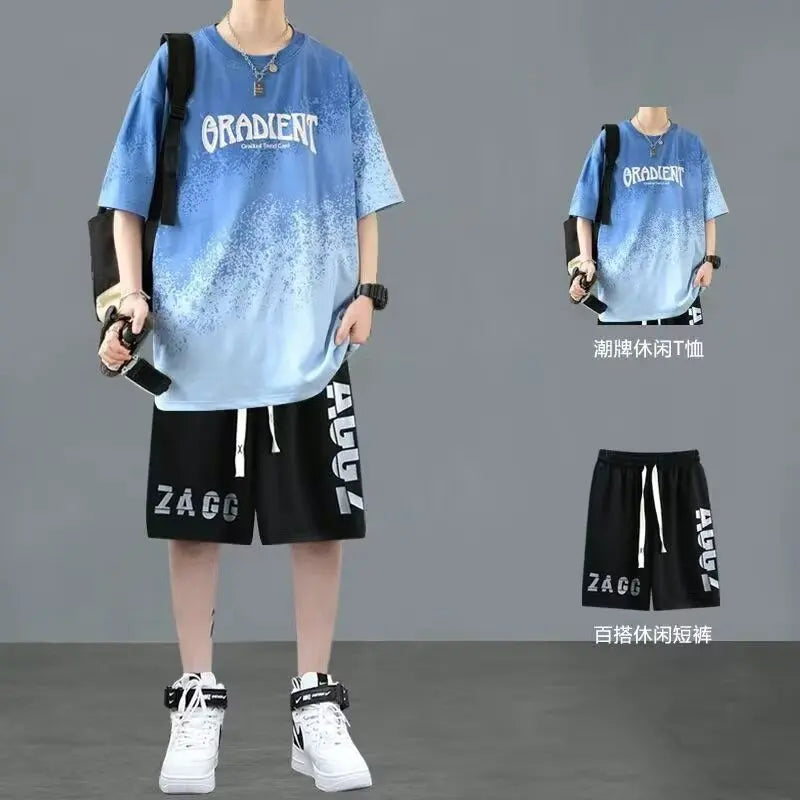 Short hommes costume été Joggers ensemble mode coréenne graphique T-shirt multi-poches Cargo pantalon 2 pièces ensemble hommes survêtements 2025 nouveau
