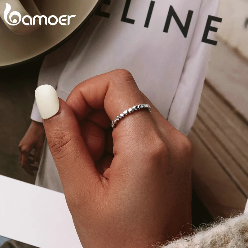 BAMOER véritable 925 bague empilable en argent Sterling coeur noir CZ bagues pour les femmes bijoux d'anniversaire de mariage Anel SCR140