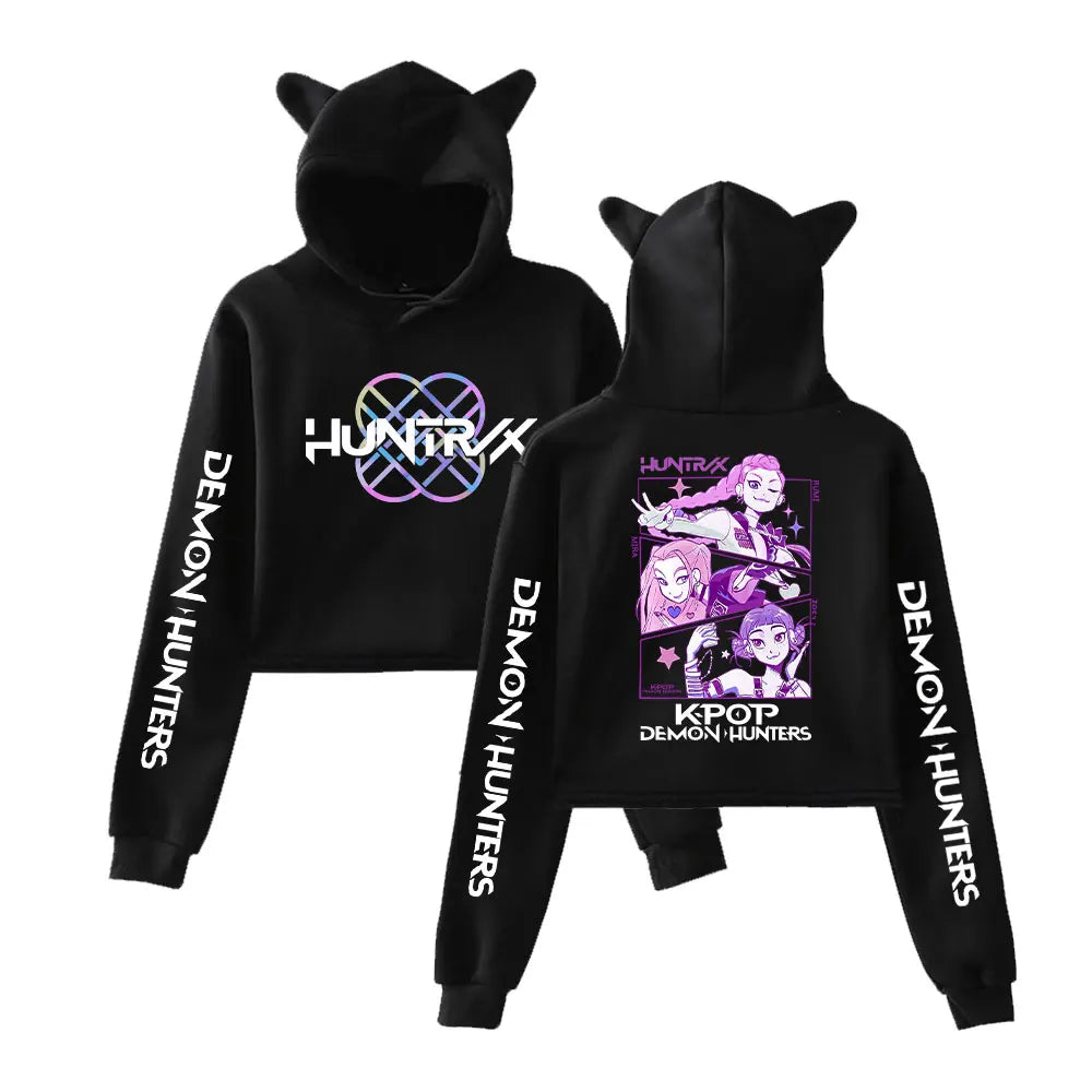 KPop Demon Hunters Huntrix Team Sweat à capuche avec oreilles de chat pour femme – Sweat-shirt avec graphique de dessin animé pour les fans d'anime, de K-Pop et de films