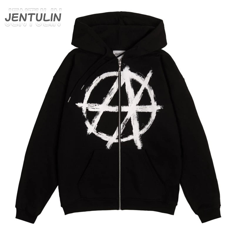 Pull à Capuche avec Imprimé Graphique Antihype pour Homme, Vêtement Streetwear, avec Fermeture Éclair, PVD, Hip Hop, Esthétique, Goth, Y2k, Harajuku