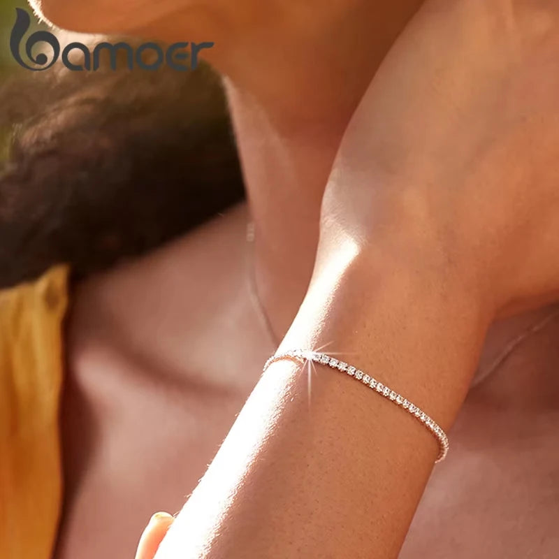 BAMOER – Bracelet de Tennis classique plaqué or 14 carats pour femmes, Bracelet coulissant réglable en argent Sterling 925, bijoux cadeau de mariage