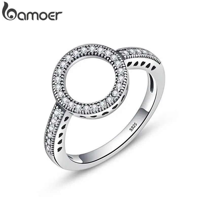 BAMOER-Bagues rondes en argent regardé 100% pour femme, cercle CZ, bijoux, cadeau de Noël, 925 authentique, toujours clair, SCR041