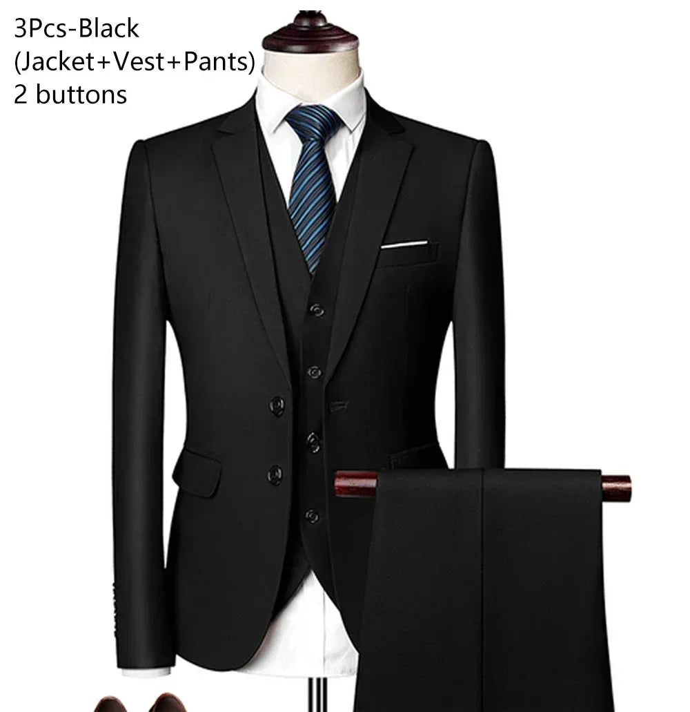 Costumes formels complets Ternos pour hommes, blazers élégants, pantalons et vestes, costume de luxe, vêtements de mariage, affaires, 2 pièces, 3 ensembles