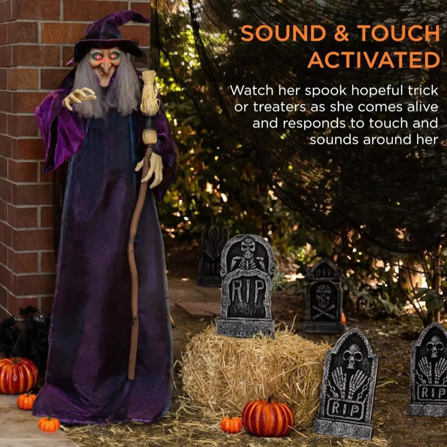 Sorcière lumineuse activée par le son d'halloween, fantôme suspendu, accessoires effrayants pour maison hantée, Bar, salle secrète, cour extérieure, fête dans le jardin