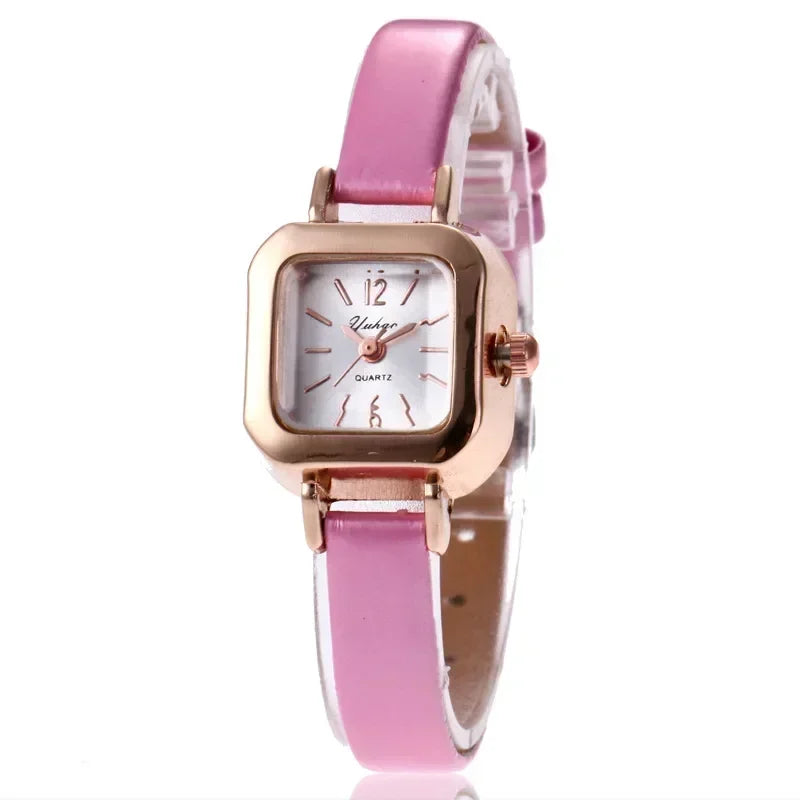 Montre-bracelet à quartz pour femme, petit cadran carré, bracelet en cuir fin, élégant, décontracté