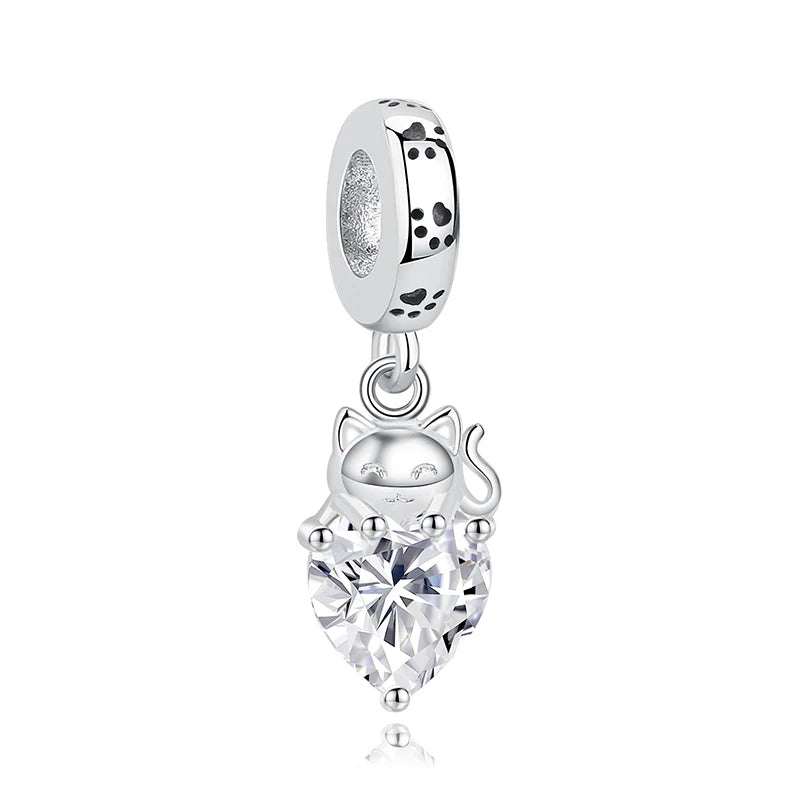 Original 925 en argent Sterling breloque perle amour chien chat patte Panda luciole pendentif breloques idéal pour bracelet colliers femmes bijoux
