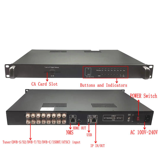Tuner vers IP OSCAM CA DVB-S2 DVB-T T2 DVB-C ISDBT UDP HTTP RTSP récepteur de flux de passerelle numérique 8 canaux RF vers IP IRD