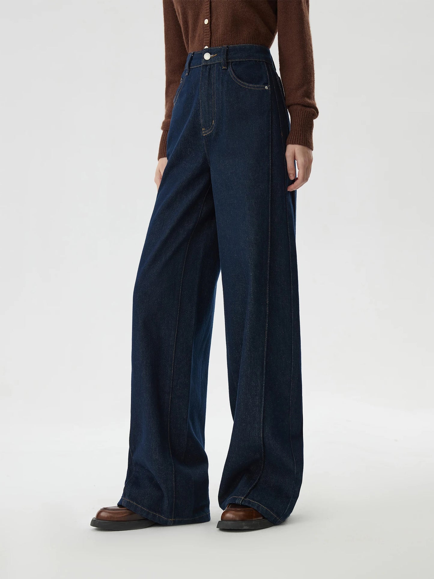 FSLE 2025 nouveauté femmes jean taille haute coton jambe large pantalon Denim foncé bleu ample longueur de plancher femme jean Streetwear