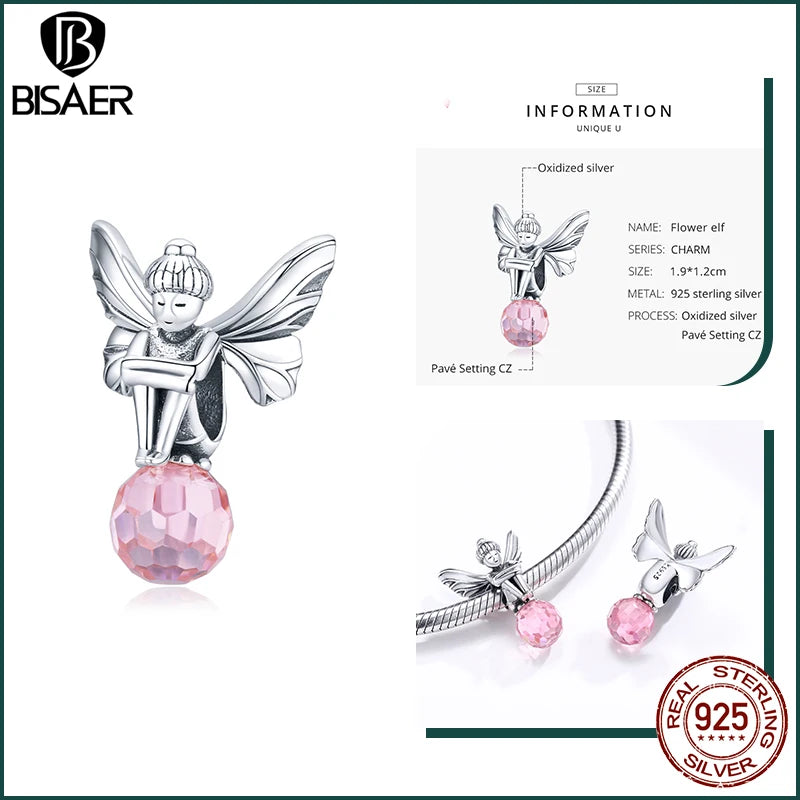 BISAER 925 argent Sterling rose bleu verre pendentif nœud perles plaqué platine pour collier et Bracelet