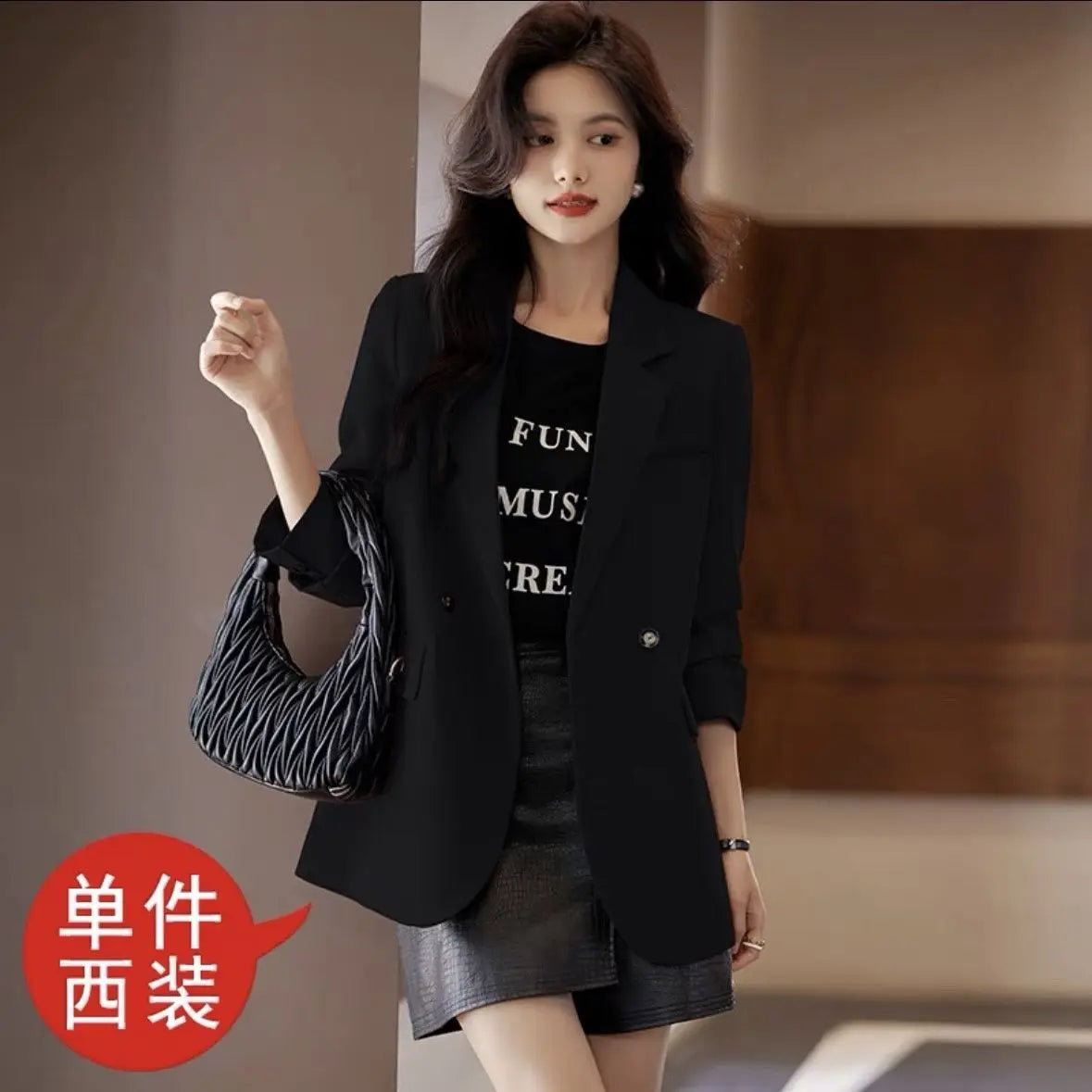 Vestes élégantes imbibées pour femmes, vêtements pour femmes, blazer chic coréen, manteau à manches longues, bouton sur mesure, monochromatique, haut féminin, printemps, automne, nouveau
