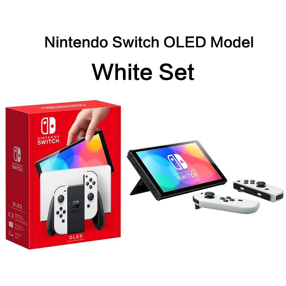 Console de jeu vidéo OLED Nintendo Switch avec Joy Con, écran OLED de 7 pouces, Support TV de table portable, ensemble blanc/bleu rouge de 64 go