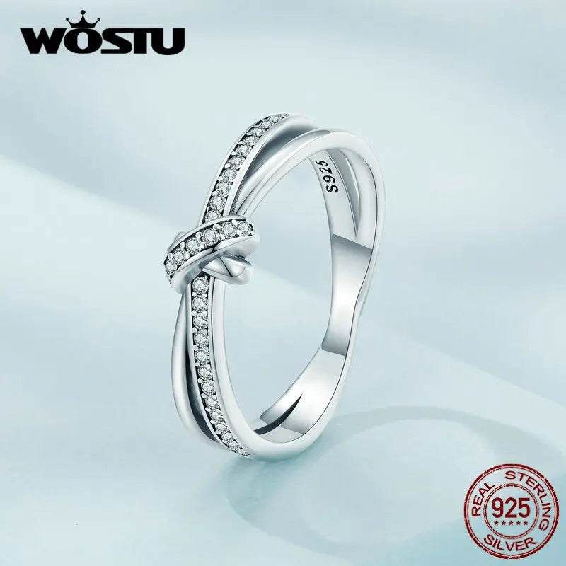 WOSTU-Bague empilable en argent regardé 100% pour femme, bijoux à la mode, cadeau original, souhait scintillant, chaud, 925, XCH7649
