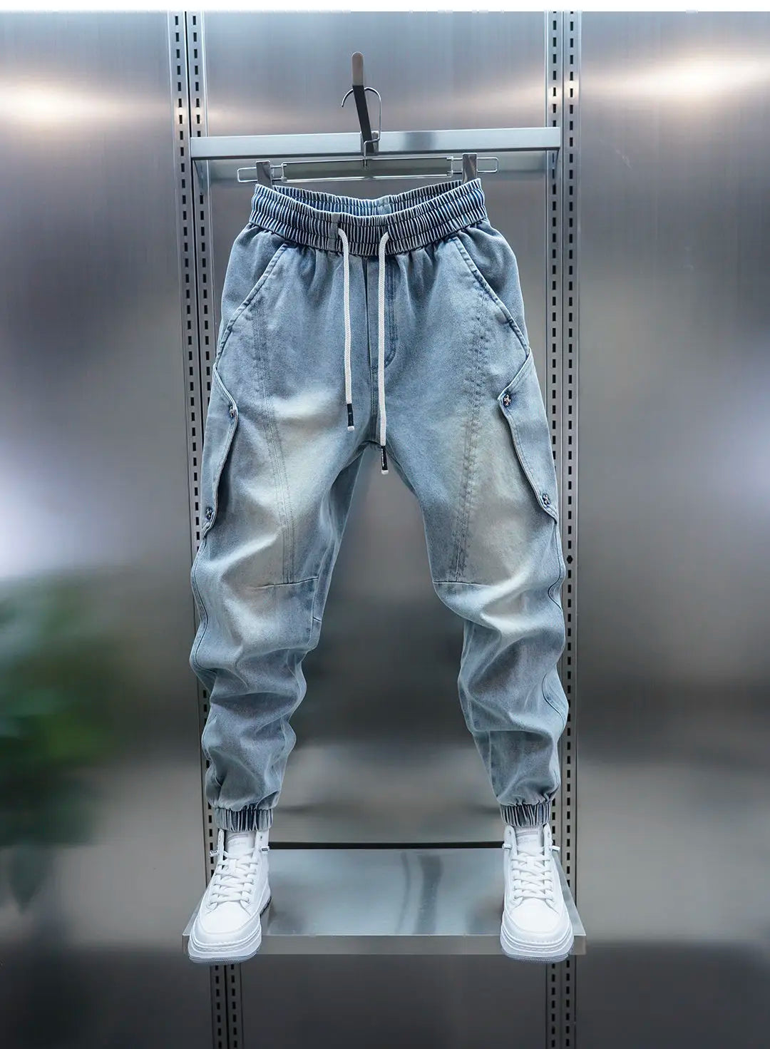 Jean de travail à grande poche, mode hip hop harem street, pantalon bleu, marque de luxe de haute qualité, vêtements pour hommes