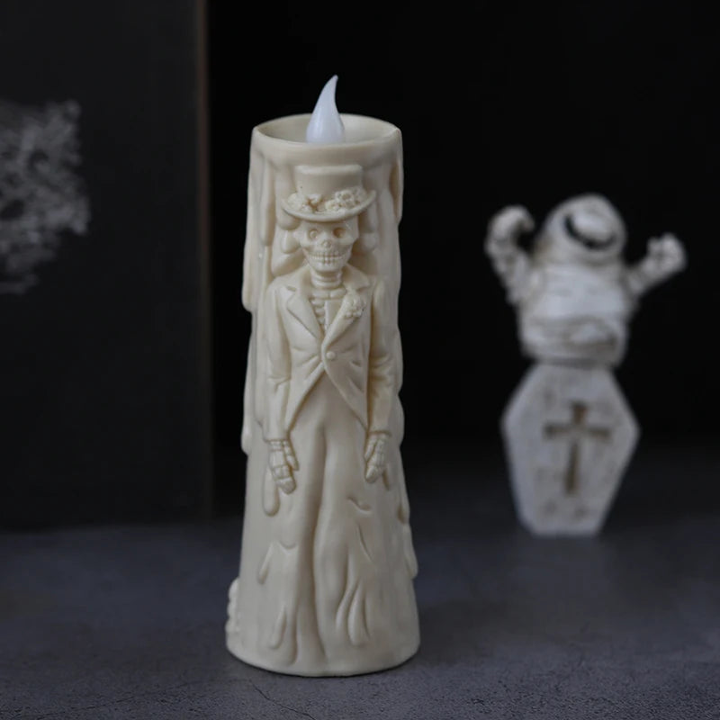 Lumières de crâne d’Halloween, bougies lumineuses LED, décorations effrayantes, accessoires décoratifs, mariée et marié fantômes, ornements de lampe de couple