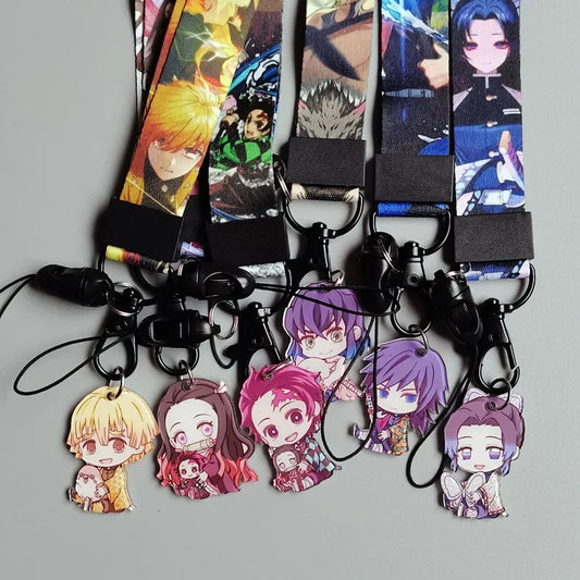 Lanière Demon Slayer Kimetsu No Yaiba, corde de téléphone, Badge d'identification, support Kamado Tanjirou, sangles de cou, porte-clés Lariat pour fille et garçon
