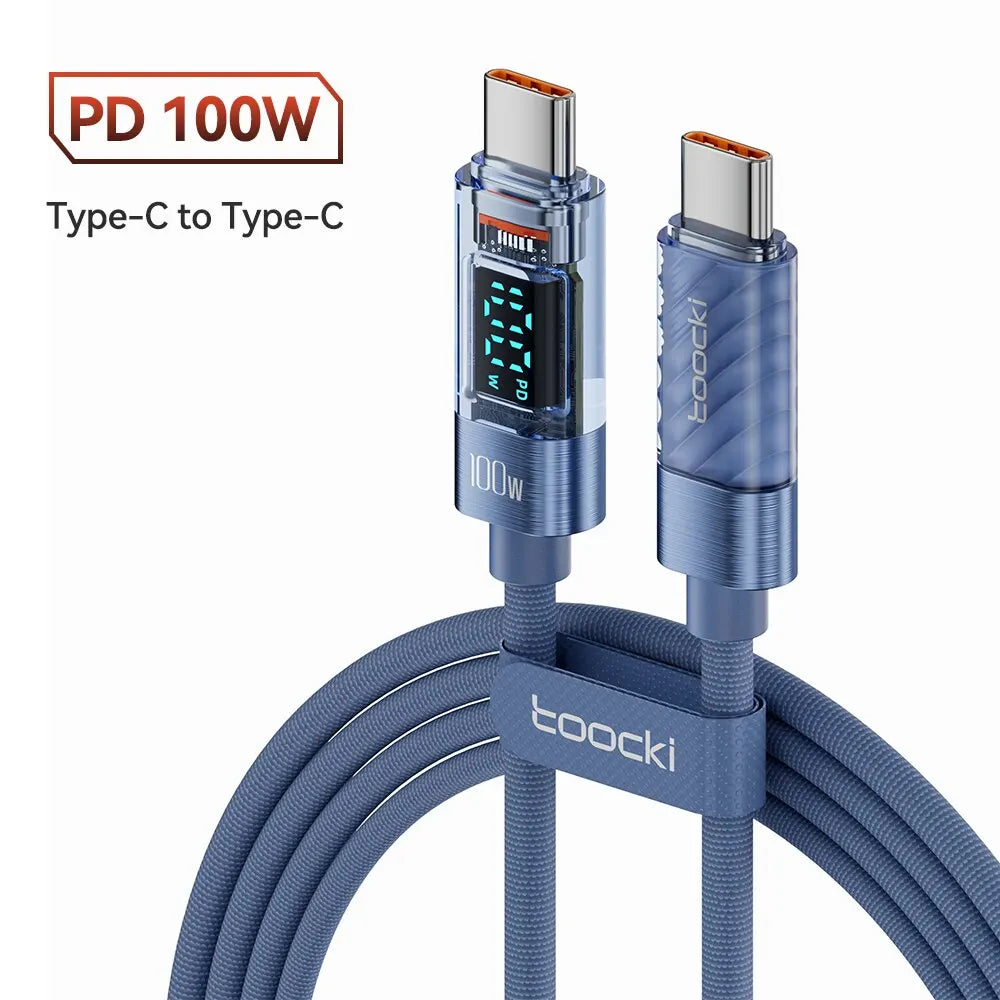 Toocki USB Type-C to Type-C Cable, 100W, PD Display, Fast Charger, Transparent Cable for Xiaomi Macbook