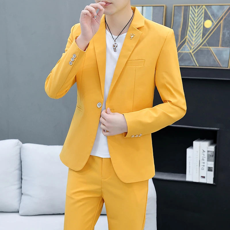 Ensemble deux pièces slim coréen pour hommes, costume et pantalon, beau coiffeur, style britannique, tendance décontractée, mode printemps et automne 2024