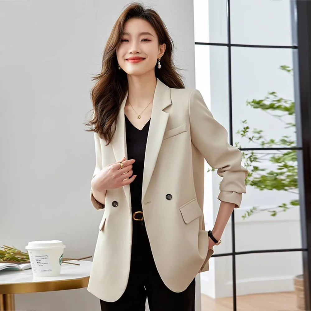 Vestes élégantes imbibées pour femmes, vêtements pour femmes, blazer chic coréen, manteau à manches longues, bouton sur mesure, monochromatique, haut féminin, printemps, automne, nouveau