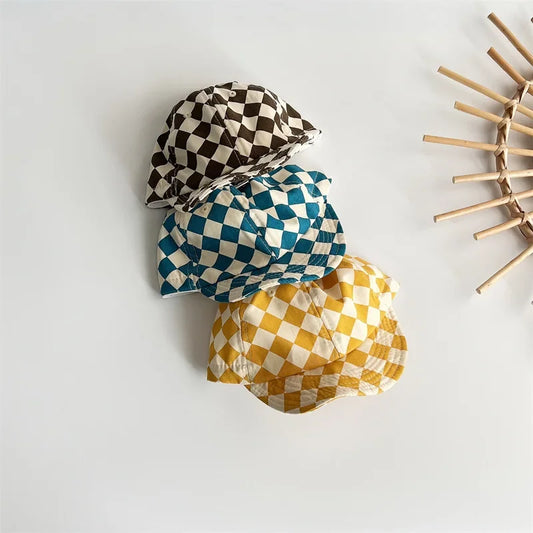 Casquette de baseball à bords souples pour enfants, chapeau de protection solaire pour bébé, ombrage, damier, mode, garçon, fille, 9832A