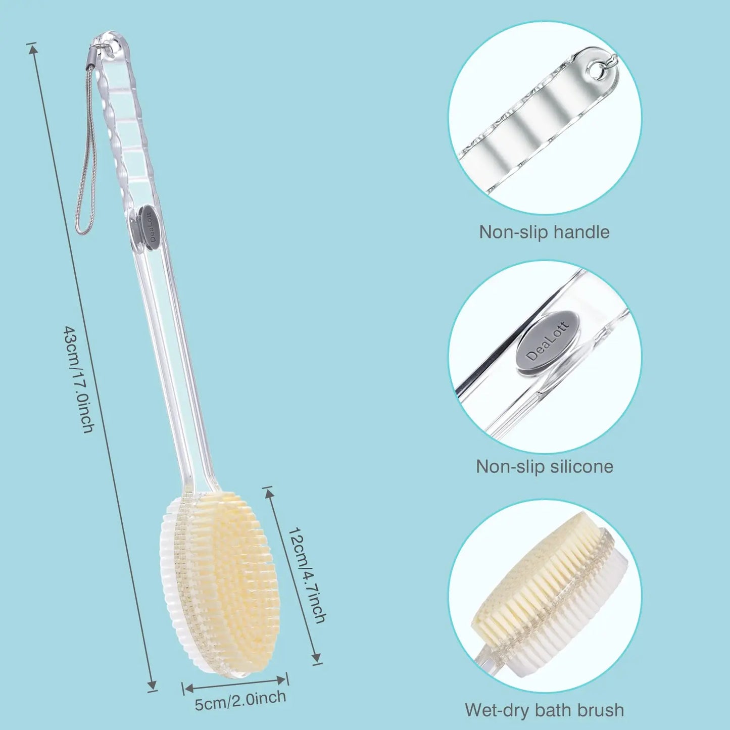 Brosse de douche à Long manche, gommage du dos, double face avec poils rigides et doux, bain corporel, brosse de Massage sec exfoliante