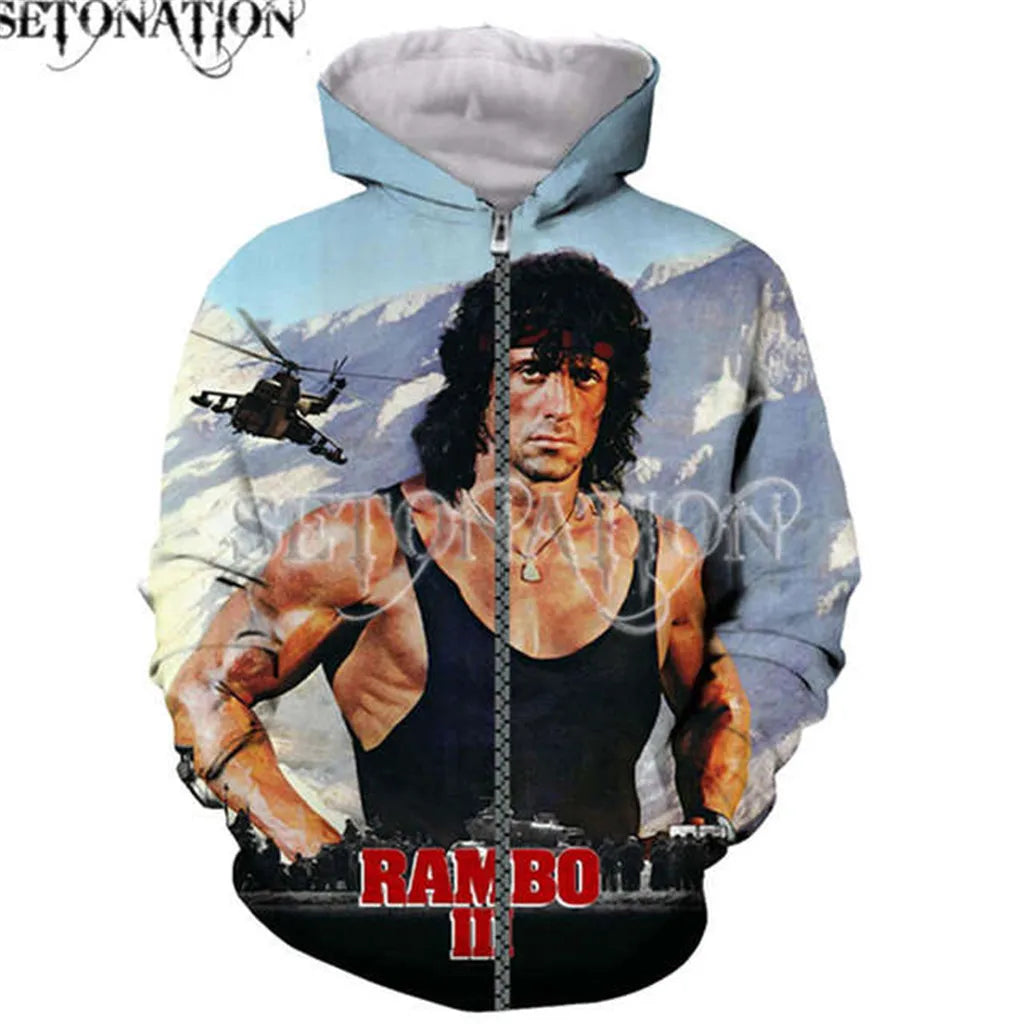 Rambo-Sweat à Capuche et Pantalon pour Homme et Femme, Nouvelle Mode, Impression 3D, Chemise de Protection, Survêtement, Livraison Directe
