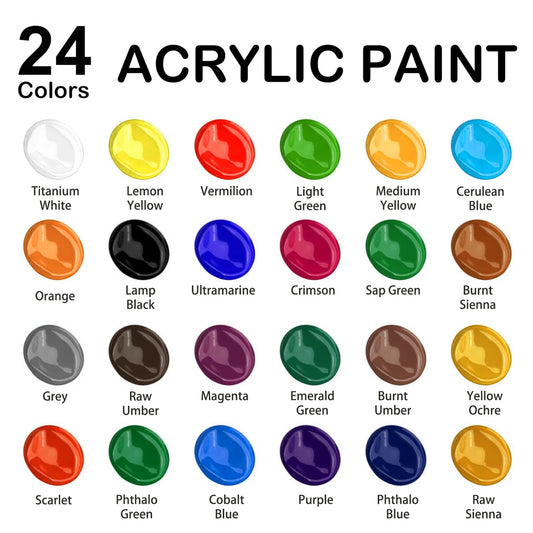 Ensemble de peinture acrylique avec 10 pinceaux, 24 couleurs (60ml, 2 US fl oz), artisanat d'art pour Halloween, citrouille, peinture céramique, Kit de fournitures d'art
