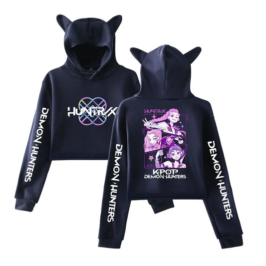 KPop Demon Hunters Huntrix Team Sweat à capuche avec oreilles de chat pour femme – Sweat-shirt avec graphique de dessin animé pour les fans d'anime, de K-Pop et de films
