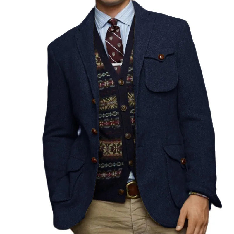 Veste en tweed trempée pour hommes, simple boutonnage, revers pointu, veste multi-poches, mince, élégante, mode, chimsteampunk, mariage, Rh