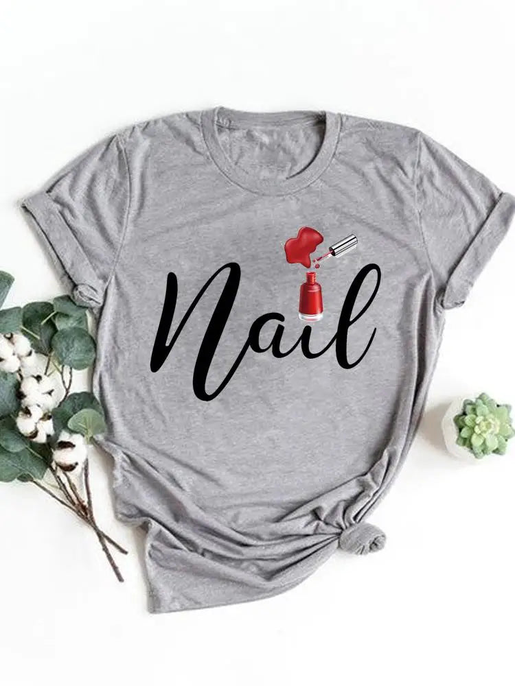 T-shirt manches courtes pour femmes, vêtement basique, haut d'été, maquillage rayé, joli et mignon, imprimé, à la mode, graphique
