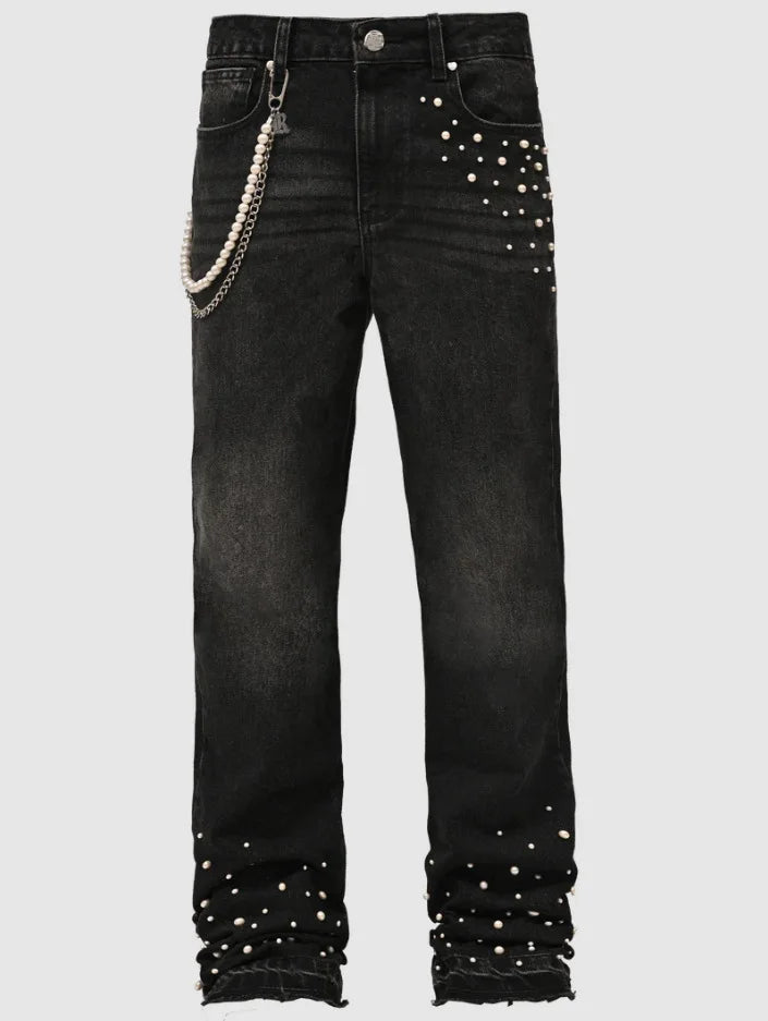 Fourrure saisons nouvelle mode hommes jean pantalon Style américain et européen haute rue élastique plissé Denim pantalon mâle vêtements