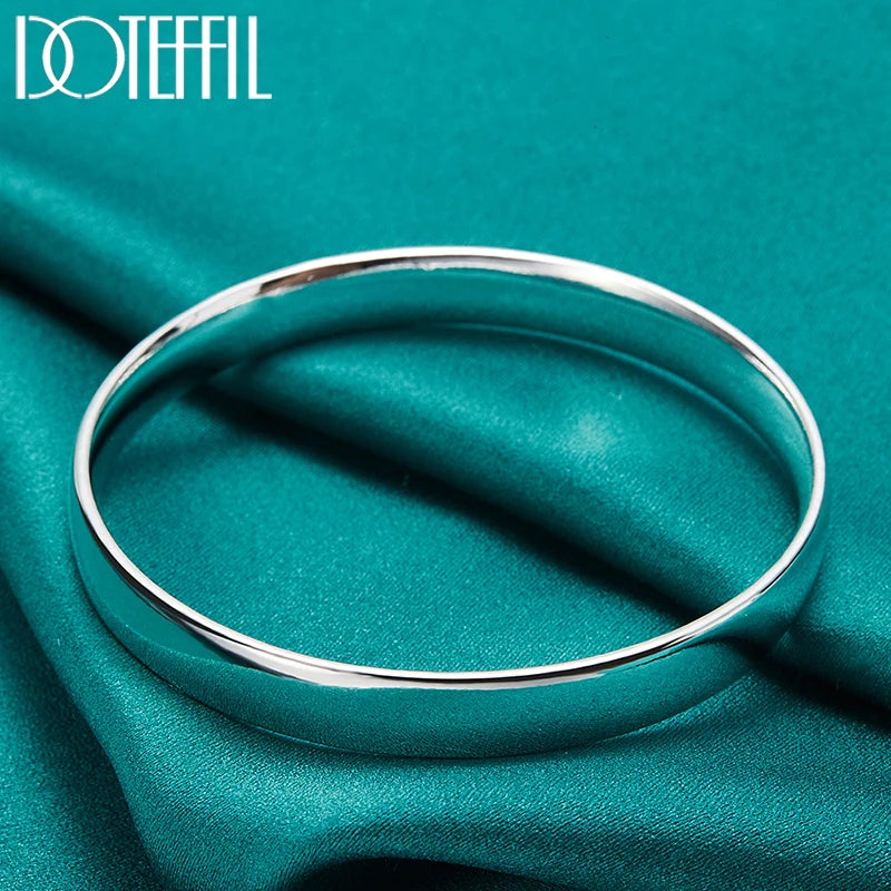 DOTEFFIL 925 argent Sterling 10mm lisse solide Bracelet bracelets pour femmes hommes mariage fiançailles fête bijoux