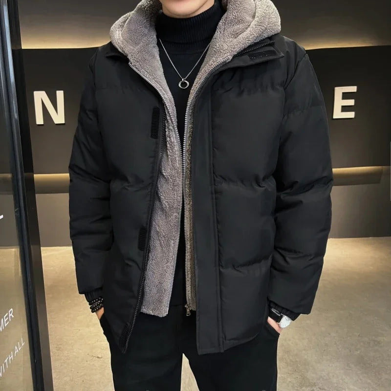 Parka à capuche doublée de sourire pour hommes, manteau de rembourrage long, veste chaude d'extérieur, vêtements de neige, mode d'hiver, nouveau, 2024