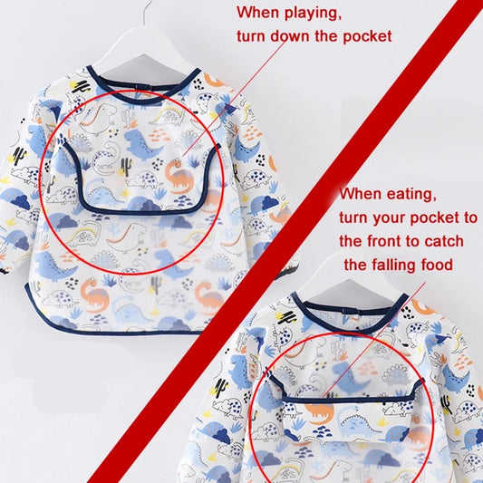 Bavoir imperméable à manches longues pour bébés, bandana coloré de dessin animé mignon, tablier de dessin pour enfants, bavoir d'auto-alimentation pour bébé