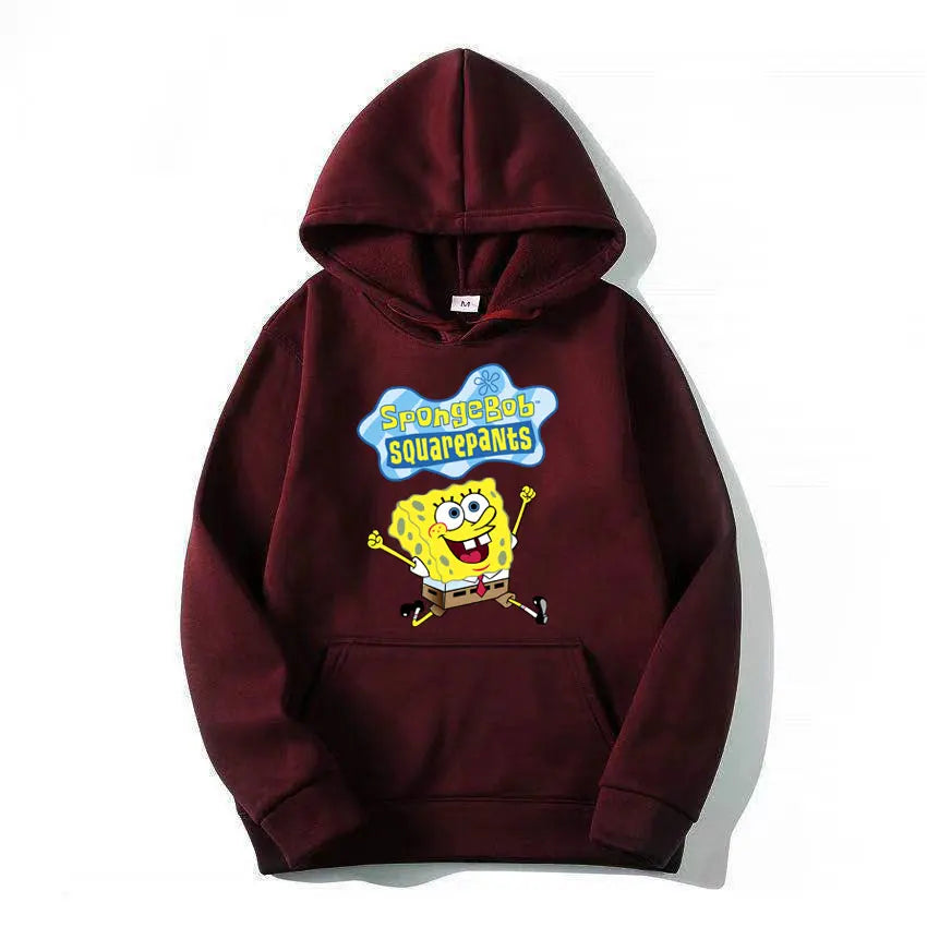 Sweat à capuche Anime Cartoon Bob l'éponge pour hommes et femmes, pull jaune décontracté, vêtements PVD pour couple, printemps, automne, nouveau, 2024