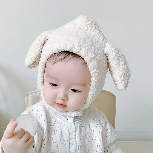 Chapeau en peluche avec oreilles de lapin pour bébé, bonnet pour bébé, bonnet à oreillettes, dessin animé coréen, chaud, mignon, garçon, fille, enfants, automne, hiver