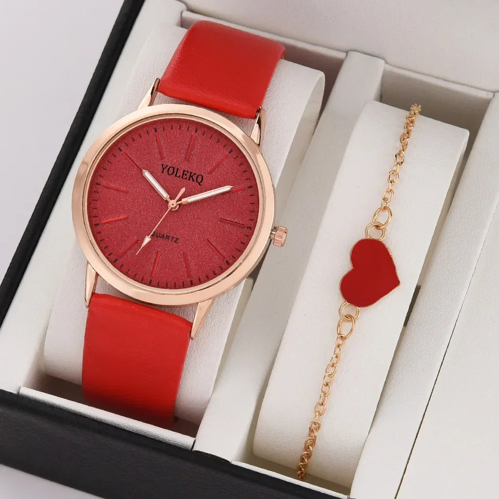 2 pièces ensemble femmes montres mode décontracté dames montres à Quartz bracelet en cuir montre femmes (sans boîte)