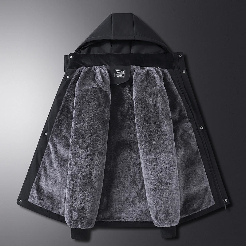DIUJZEO-Parkas coupe-vent d'extérieur pour hommes, veste d'hiver, coton rembourré, optique chaude, doublure en cachemire de qualité, poignées de chapeau amovibles