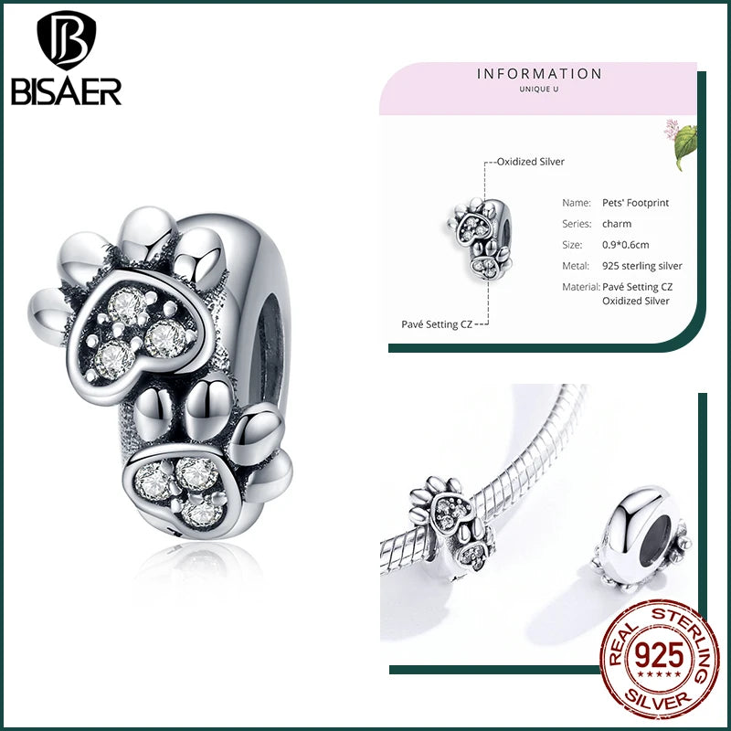 BISAER 925 en argent Sterling mignon chien breloque perle teckel animal de compagnie pendentif platine plaqué ajustement femmes Bracelet à bricoler soi-même bijoux fins
